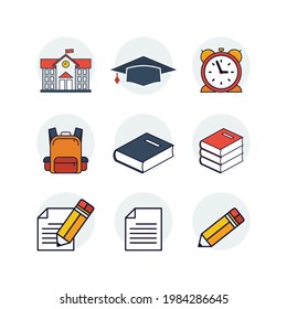 vector line school icon set