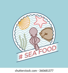vector line seafood badge
