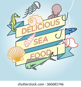 vector line seafood badge
