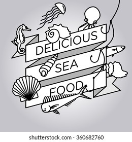 vector line seafood badge
