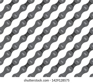 Vector line seamless texture created from realistic bike chain. Isolated on white background.