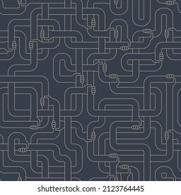 Vector line seamless texture. Twisted hands holding each other. Blue background.