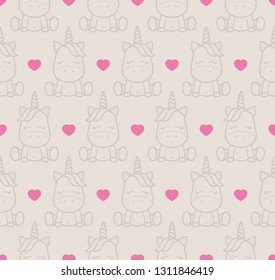 Vector line seamless texture unicorn with heart