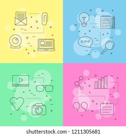 Vector line set of blog icons infographic color backdrop concept illustration