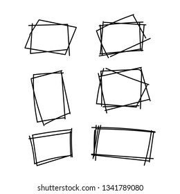 Vector line set of frame drawn by hand sketch. Different shapes of size and width.