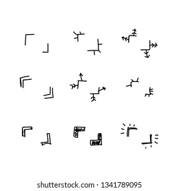 Vector line set of frame drawn by hand sketch. Different shapes of size and width.