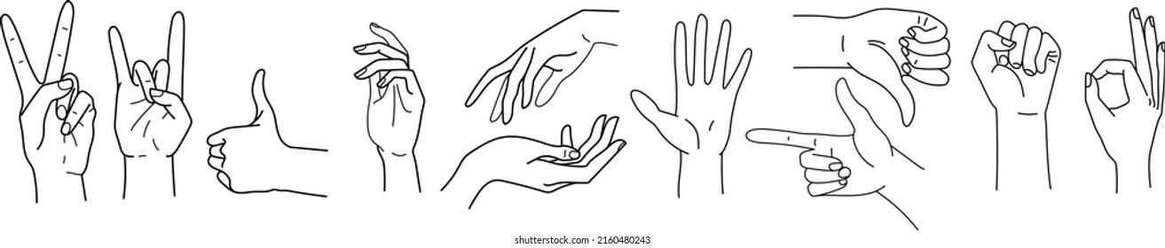 Vector line set of human arms gestures. Vector illustration