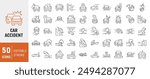 Vector line set of icons related to car accident. Contains monochrome icons like car, collision, crash, accident and more. Simple outline sign.