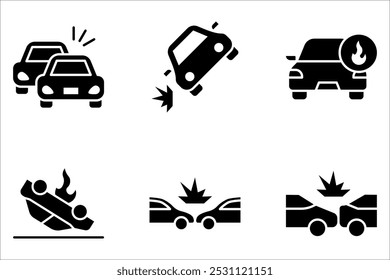 Vector line set of icons related to car accident. Simple outline sign on white background
