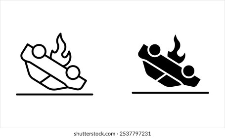 Vector line set of icons related to car accident. Simple outline sign on white background