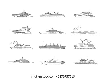 Vector line set of ships and boats
