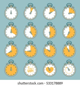 Vektorillustration-Line-Set von Timern. Beeilen Sie sich um Design, die Zeit ist um.