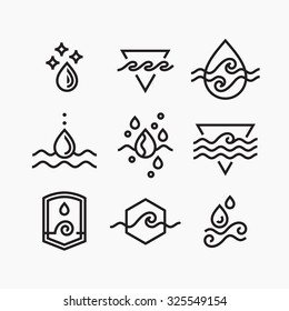 Vector line set of water symbols, outline isolated icons