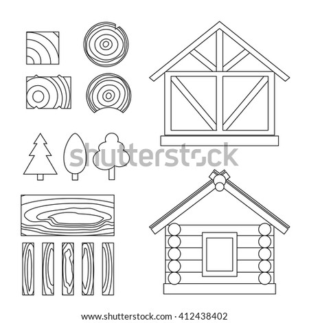 Vector line set of wood house tip and  constuction material