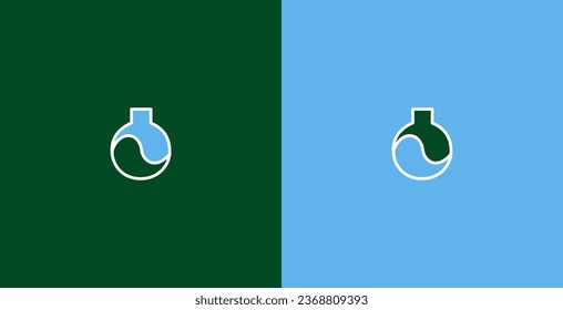 vector line in the shape of a round bottle in green and light blue