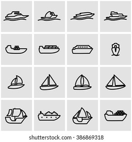 Vector line ship and boat icon set.