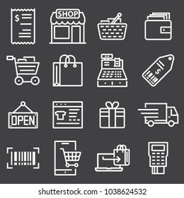 vector line shopping icons on gray background