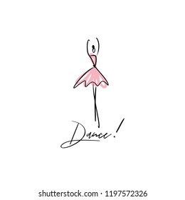 Vector line silhouette of elegant ballerina with watercolor element. Dancer icon. Logo template, label, emblem