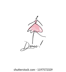 Vector line silhouette of elegant ballerina with watercolor element. Dancer icon. Logo template, label, emblem