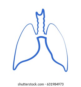 Vector line silhouette medical illustration of human body organ - lungs with trachea. Logo template for clinic, hospital. Symbol for asthma, tuberculosis, pneumonia. Health care of respiratory system