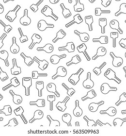 Vector Line Silhouettes of Key Isolated on White Background. Seamless Old Keys Pattern