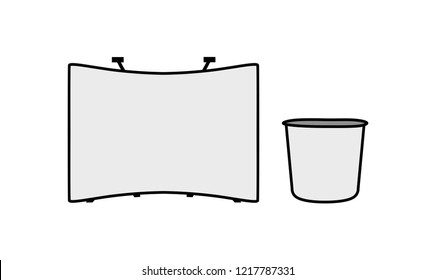 Vector line simple icon of curved pop up banner or display for events with portable exhibition event table – promo stand