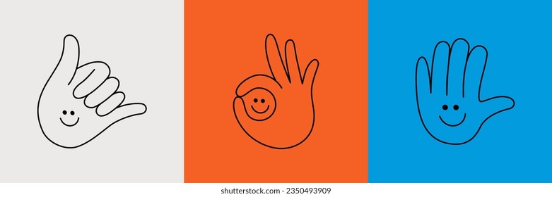 Vector line simple illustrations, hands and gesture in outline style