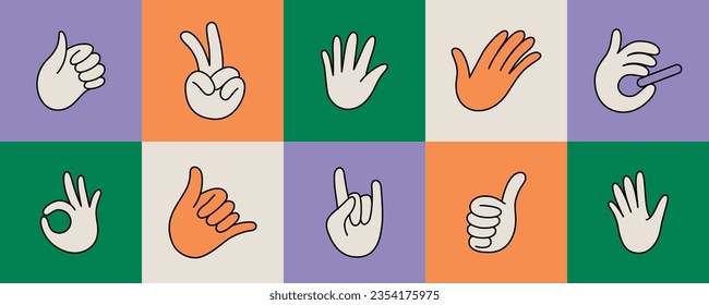 Vector line simple illustrations, hands and gesture in outline style