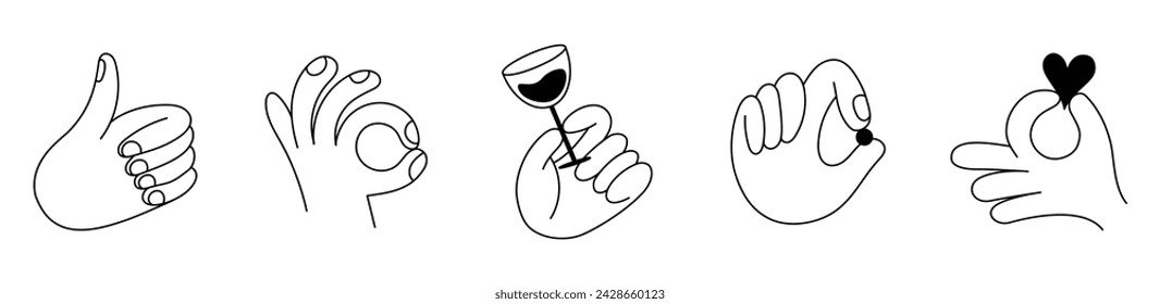 Vector line simple illustrations, hands and gesture in outline style