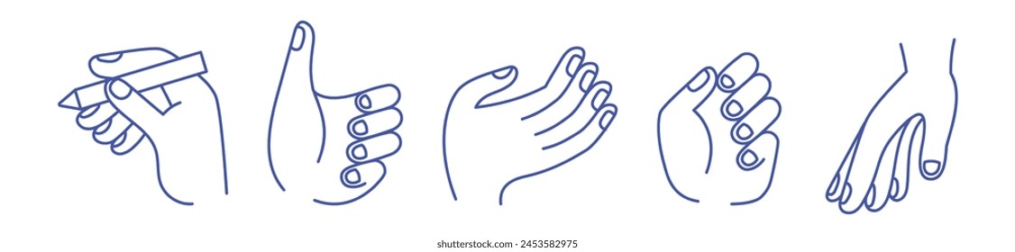 Vector line simple illustrations, hands and gesture in outline style