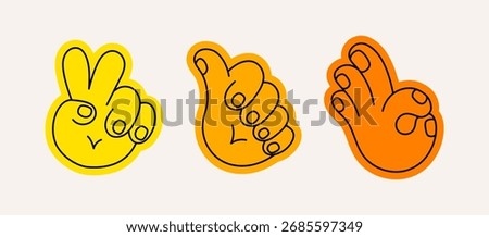 Vector line simple illustrations, hands and gestures in outline style, stickers, print and poster design
