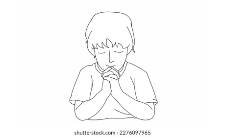 Esbozo vectorial de un niño de fondo blanco, antecedentes de las oraciones.