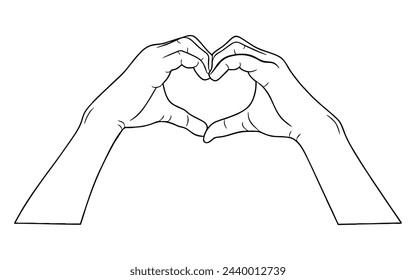 Vector line skecth of heart made by hands, Heart shape, Love background. heart hands sticker