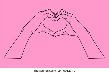 Vector line skecth of heart made by hands, Heart shape, Love background. heart hands sticker