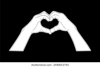 Vector line skecth of heart made by hands, Heart shape, Love background. heart hands sticker