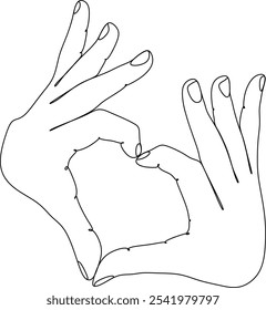 Vector line skecth of heart made by hands, Heart shape, Love background. Hand drawn without artificial intelligence