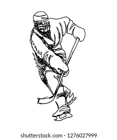 Vector line sketch of a hockey player