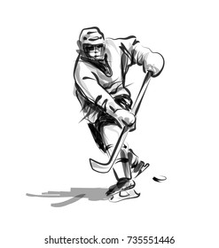 Vector line sketch hockey player