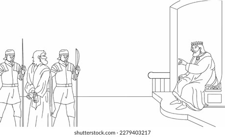 Esbozo vectorial de Jesús está parado junto a Pilato, fondo de Pascua.