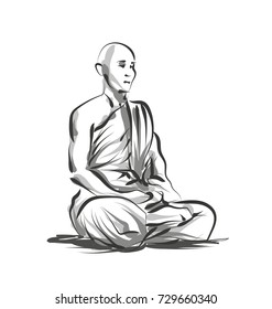 Vector line sketch meditating monk