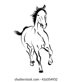 Vector line sketch of a running horse