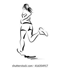 Vector line sketch of a running woman