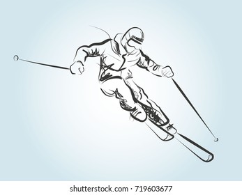 Vector line sketch skier