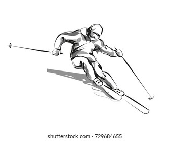 Vector line sketch skier