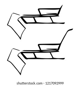 Vector line sketch of sledge. Black on white. Hand drawn, isolated.