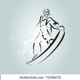 Vector line sketch snowboarder