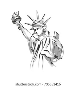 Vector line sketch Statue of Liberty