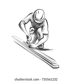 Vector line sketch worker at work