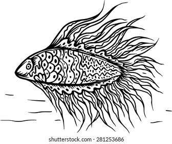 Vector line of small fish.Hand drawn,Animal vector.