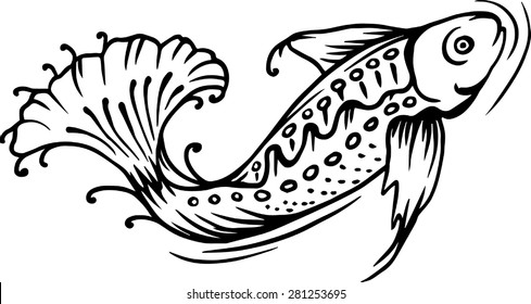 Vector line of small fish.Hand drawn,Animal vector.